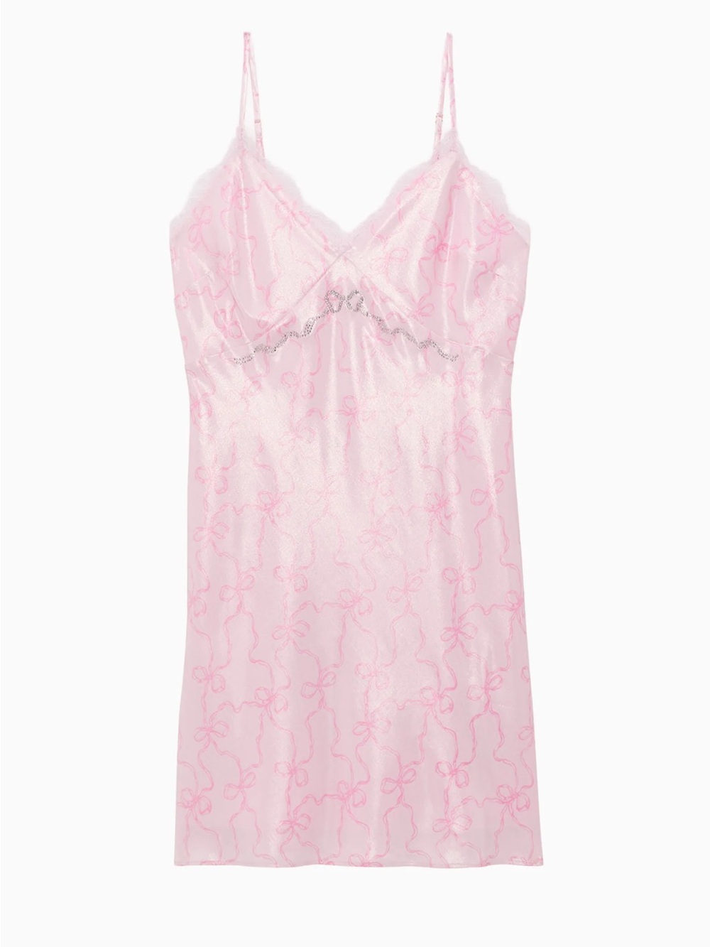 NWT PINK X LoveShackFancy Lace Trim Satin Mini Dress